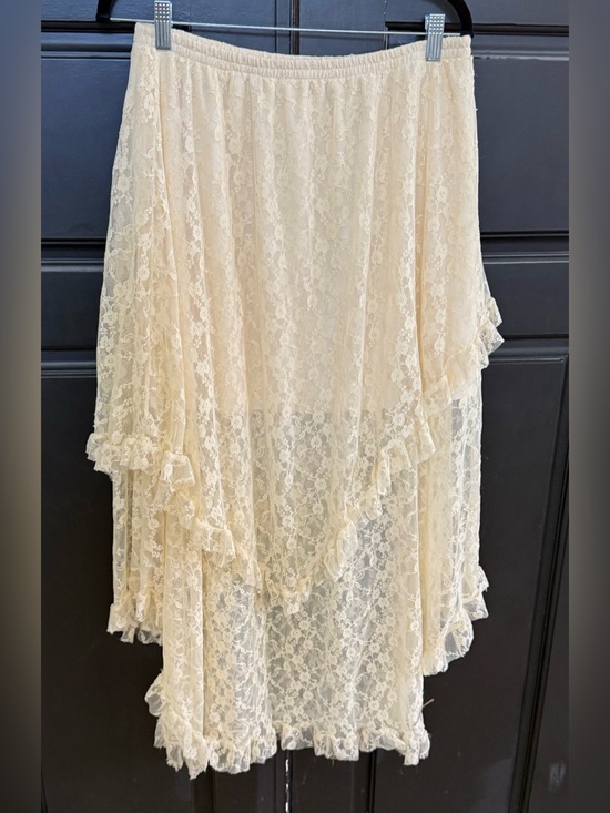 None Dresses & Skirts - Boho Fairycore Lace High Low Midi Skirt Ivory large